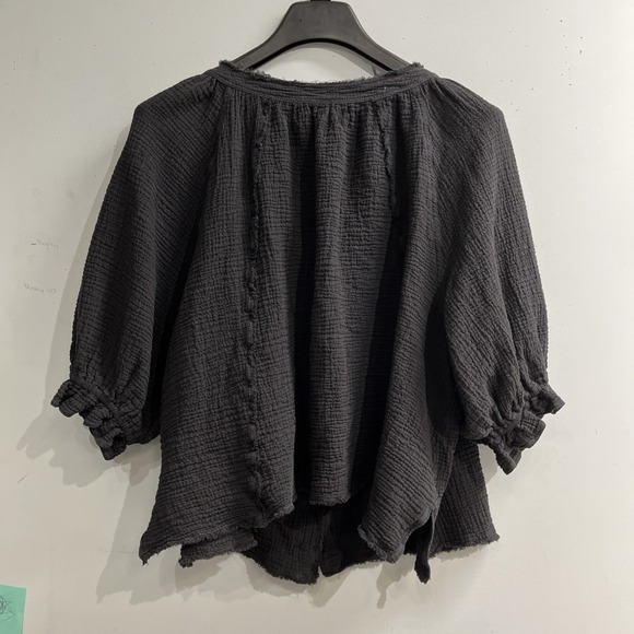 We The Free Top Womens L Lucy Swing Black Cotton Gauze Oversized Button Down - Picture 2 of 14